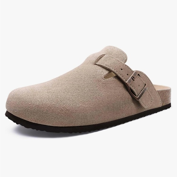 Suede clogs, slip ons with buckle and cork bottoms size 8 - Picture 2 of 4